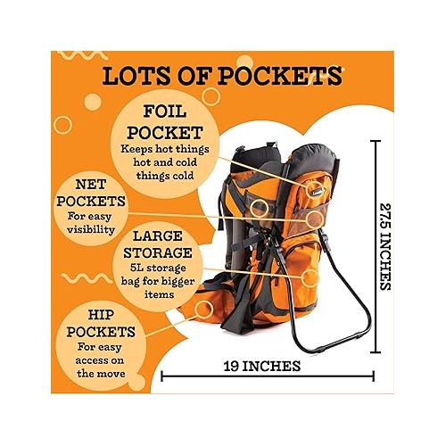  Hiking Baby Carrier Backpack - Comfortable Baby Backpack Carrier - Toddler Hiking Backpack Carrier - Child Carrier Backpack System with Diaper Change Pad, Insulated Pocket + Rain and Sun Hood