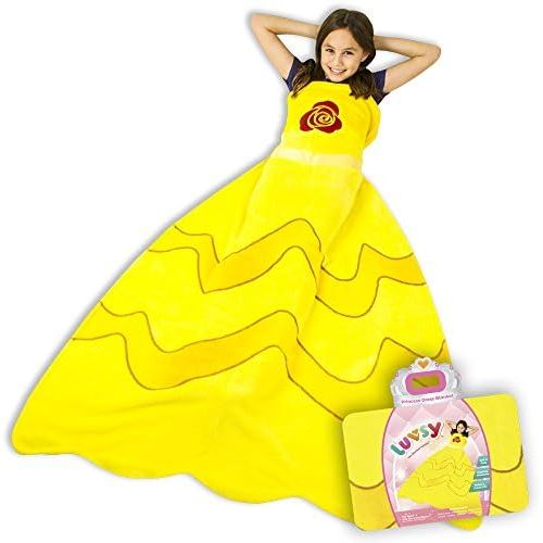  Luvsy Princess Dress Blanket - Throw for Kids, Soft All Season Sleeping Blanket, Lively Yellow Pattern