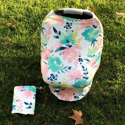  Luvvy Buggy Premium Baby Car Seat Cover - Super Soft and Stretchy Multi-Use Nursing Cover, High Chair, Stroller, Shopping Cart Canopy Cover - Bonus Matching Carrying Bag - Perfect...