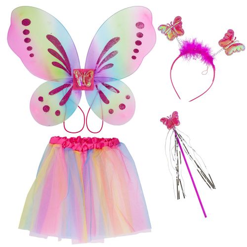  Lux Accessories Pastel Fairy Skirt Butterfly Wing Fashion Headband Costume Set