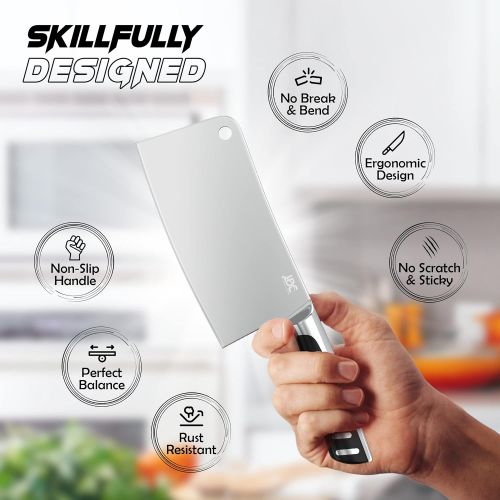  Lux Decor Kitchen Lux Decor Collection Meat Cleaver - 7 Inch Sharp Butcher Knife - High Carbon Stainless Steel Meat & Vegetables Chopper - Cleaver Knife for Home Kitchen & Restaurant