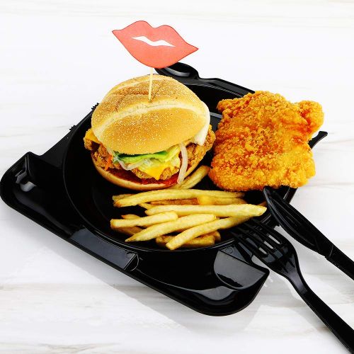  Luxcathy 25 Counts Plastic Compartment Plates with Flatware - 7.5 Diameter Divided Plate with Knife Fork Spoon One-piece Design for School Lunch Tray, Party, Barbecue BBQ, Picnic (