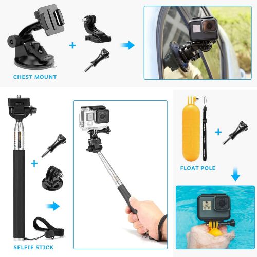  Luxebell Action Camera Accessory Kit for GoPro Hero Black Sliver 10 9 8 7 6 5 4 Session Max Akaso Xiaomi Accessories Tripod Head Chest Bike Mount with Case