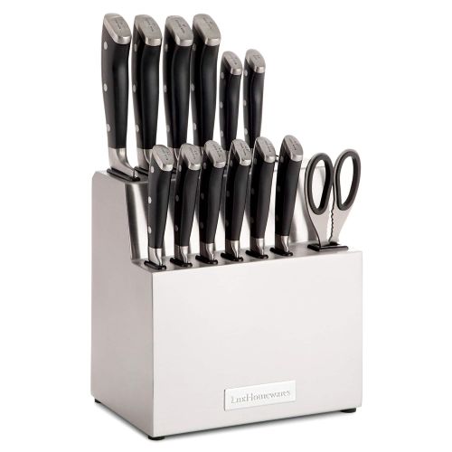  Luxhomewares Kitchen Knife Set with Block, 14 pc, Stainless Steel - Complete Culinary Sets - Gourmet Chef, Pairing, Cooking, Steak Knives with Scissors and Built-In Sharpener - All-Purpose, Ful