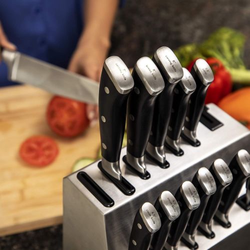  Luxhomewares Kitchen Knife Set with Block, 14 pc, Stainless Steel - Complete Culinary Sets - Gourmet Chef, Pairing, Cooking, Steak Knives with Scissors and Built-In Sharpener - All-Purpose, Ful