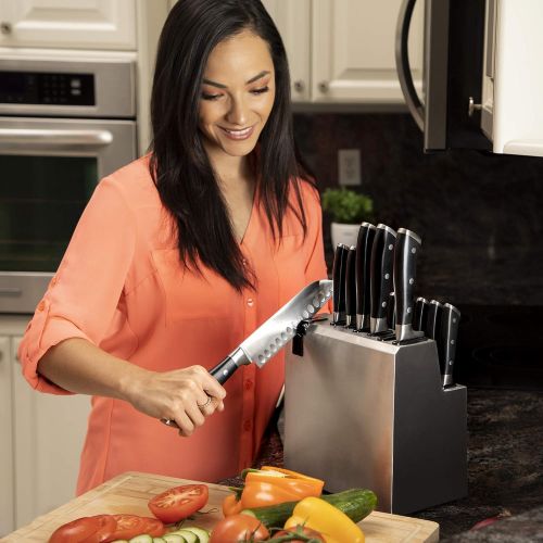  Luxhomewares Kitchen Knife Set with Block, 14 pc, Stainless Steel - Complete Culinary Sets - Gourmet Chef, Pairing, Cooking, Steak Knives with Scissors and Built-In Sharpener - All-Purpose, Ful