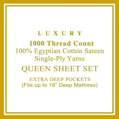 LuxiLinen Queen Bed Sheet Set - 100% Cotton Sateen Sheets - 4 Pieces - Deep Pocket Queen Sheets Fit Up To 18 - Luxury Egyptian Cotton Sheets 1000 Thread Count Bedding Set (Queen,Go