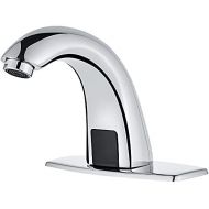 Luxice Automatic Touchless Bathroom Sink Faucet with Hole Cover Plate, AC/DC Powered Sensor Hands Free Bathroom Tap with Control Box and Temperature Mixer, Battery or Plug-in Senso