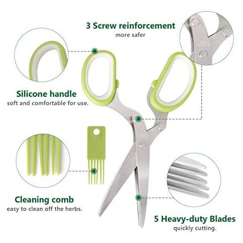  [아마존베스트]Herb Scissors Herb Stripper Set, Luxiv Stainless Steel Herb Cutter Tools 5-Blades Scissors with Herb Stripping Tool, Safe Cover, Cleaning Comb Multi-blade Herb Shears 2 IN 1 Herb T