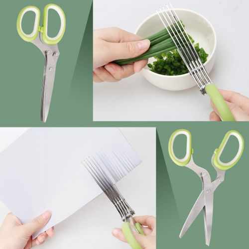  [아마존베스트]Herb Scissors Herb Stripper Set, Luxiv Stainless Steel Herb Cutter Tools 5-Blades Scissors with Herb Stripping Tool, Safe Cover, Cleaning Comb Multi-blade Herb Shears 2 IN 1 Herb T