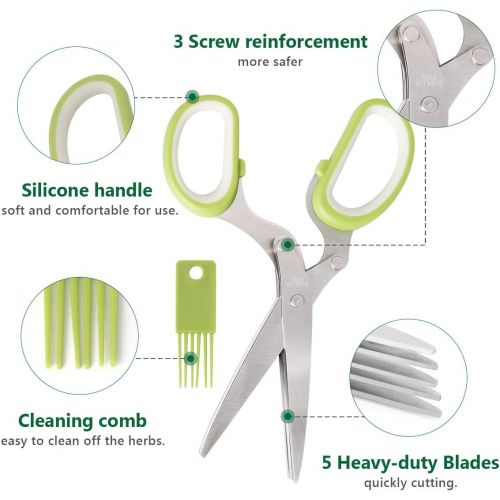  [아마존베스트]Herb Scissors Herb Stripper Set, Luxiv Stainless Steel Herb Cutter Tools 5-Blades Scissors with Herb Stripping Tool, Safe Cover, Cleaning Comb Multi-blade Herb Shears 2 IN 1 Herb T