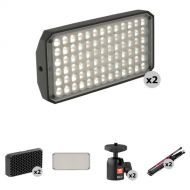 Luxli Fiddle On-Camera RGB LED Light Panel (2-Light Kit with Ball Heads, Diffusers, Grids & Stands)