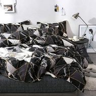 [아마존베스트]Luxlovery Black Marble Comforter Set Queen Geometric Plaid Bedding Set White Silver Grey Blanket Quilts Black with Gold Line Bedding Comforter Sets for Men Boys Adults Women