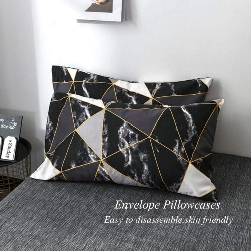  [아마존베스트]Luxlovery Black Marble Comforter Set Queen Geometric Plaid Bedding Set White Silver Grey Blanket Quilts Black with Gold Line Bedding Comforter Sets for Men Boys Adults Women