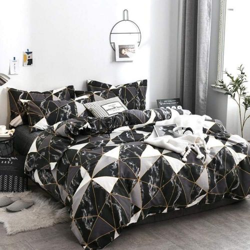  [아마존베스트]Luxlovery Black Marble Comforter Set Queen Geometric Plaid Bedding Set White Silver Grey Blanket Quilts Black with Gold Line Bedding Comforter Sets for Men Boys Adults Women