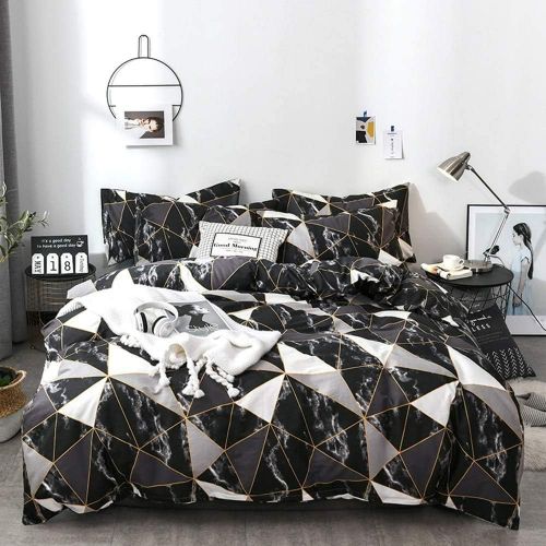  [아마존베스트]Luxlovery Black Marble Comforter Set Queen Geometric Plaid Bedding Set White Silver Grey Blanket Quilts Black with Gold Line Bedding Comforter Sets for Men Boys Adults Women