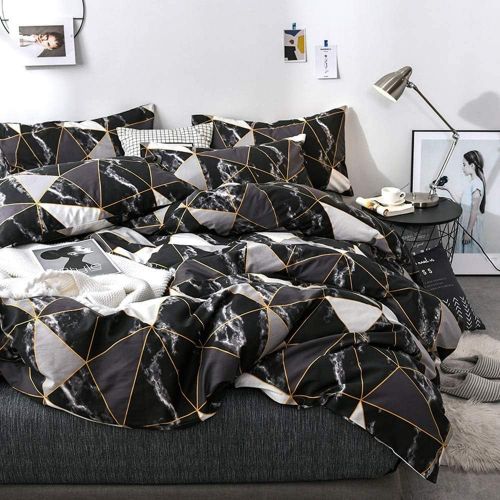  [아마존베스트]Luxlovery Black Marble Comforter Set Queen Geometric Plaid Bedding Set White Silver Grey Blanket Quilts Black with Gold Line Bedding Comforter Sets for Men Boys Adults Women