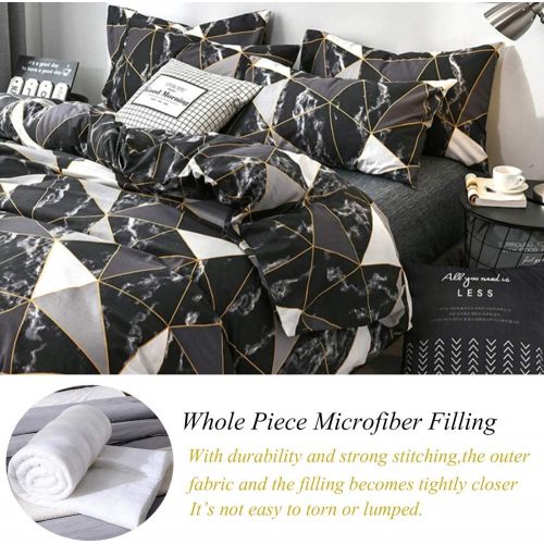  [아마존베스트]Luxlovery Black Marble Comforter Set Queen Geometric Plaid Bedding Set White Silver Grey Blanket Quilts Black with Gold Line Bedding Comforter Sets for Men Boys Adults Women