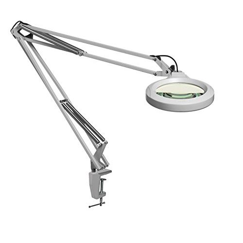  Luxo 18346LG LFM LED Illuminated Magnifier, 45 Arm, 5 Diopter, Edge Clamp, Light Gray
