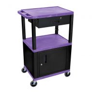 Luxor 42 Tuffy A/V Cart with 3 Purple Shelf Cabinet Drawer and Black Legs