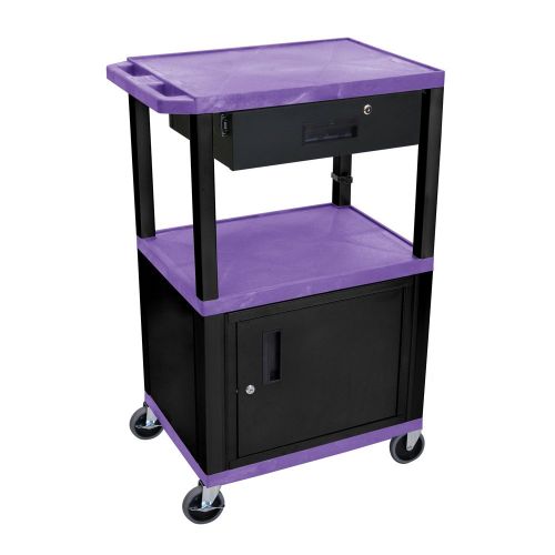  Luxor 42 Tuffy A/V Cart with 3 Purple Shelf Cabinet Drawer and Black Legs