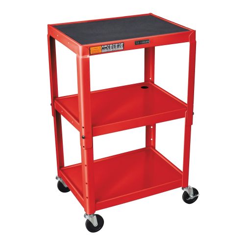  Luxor AVJ42-RD - Adjustable Height Steel A/V Cart - Three Shelves, Red