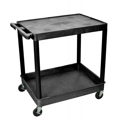  Luxor TC21-B Large Flat Top and Tub Bottom Shelf Multipurpose Service Utility Cart - Black