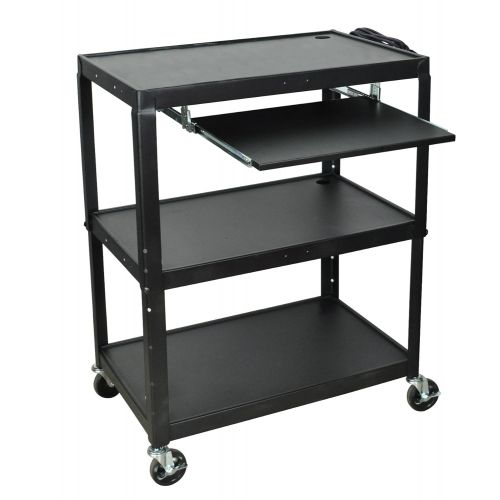  Luxor Office Extra Wide Steel Adjustable Height AV Cart with Pullout Keyboard Shelf
