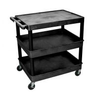 Luxor TC211-B - Large Flat Top and Tub Middle/Bottom Shelf Cart Black