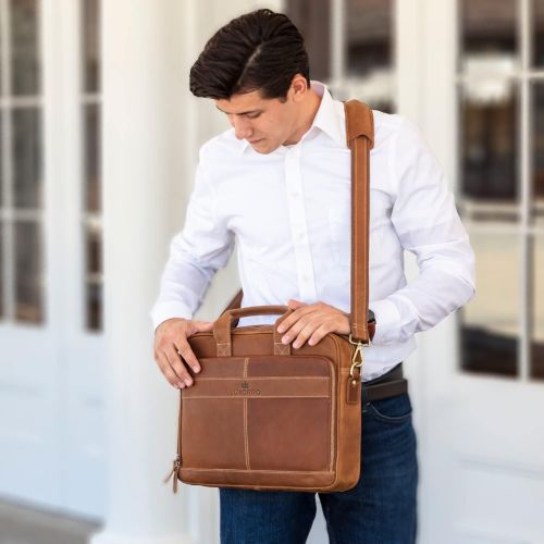  [아마존베스트]Luxorro Leather Briefcases for Men | Soft, Full Grain Leather Laptop Bag for Men W/Hand Stitching That Will Last A Lifetime | Slim But Spacious | Fits 15-inch Laptops, Light Brown