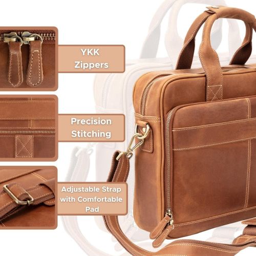  [아마존베스트]Luxorro Leather Briefcases for Men | Soft, Full Grain Leather Laptop Bag for Men W/Hand Stitching That Will Last A Lifetime | Slim But Spacious | Fits 15-inch Laptops, Light Brown