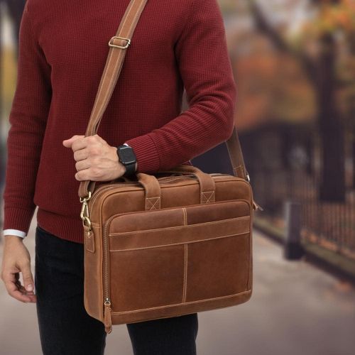  [아마존베스트]Luxorro Leather Briefcases for Men | Soft, Full Grain Leather Laptop Bag for Men W/Hand Stitching That Will Last A Lifetime | Slim But Spacious | Fits 15-inch Laptops, Light Brown