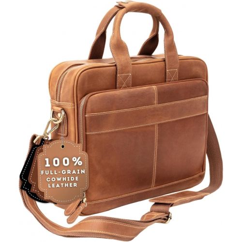  [아마존베스트]Luxorro Leather Briefcases for Men | Soft, Full Grain Leather Laptop Bag for Men W/Hand Stitching That Will Last A Lifetime | Slim But Spacious | Fits 15-inch Laptops, Light Brown