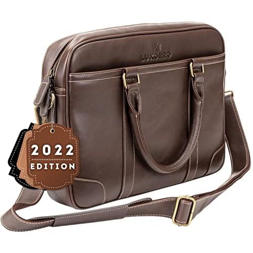  [아마존베스트]Luxorro Laptop Bag for Men | Soft, Messenger Bag for Men W/Hand Stitching | Lasts A Lifetime | Computer Bags W/Unique Wire Hooking System Included | Fits 15-inch Laptop, Dark Brown