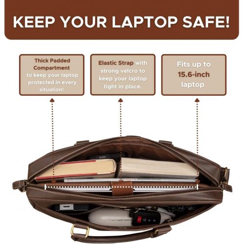  [아마존베스트]Luxorro Laptop Bag for Men | Soft, Messenger Bag for Men W/Hand Stitching | Lasts A Lifetime | Computer Bags W/Unique Wire Hooking System Included | Fits 15-inch Laptop, Dark Brown