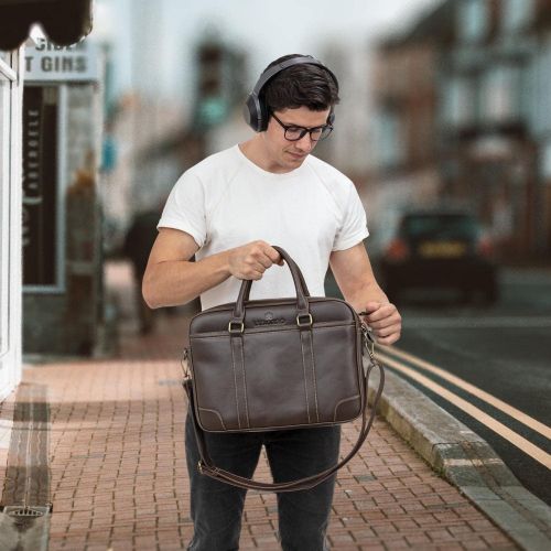  [아마존베스트]Luxorro Laptop Bag for Men | Soft, Messenger Bag for Men W/Hand Stitching | Lasts A Lifetime | Computer Bags W/Unique Wire Hooking System Included | Fits 15-inch Laptop, Dark Brown