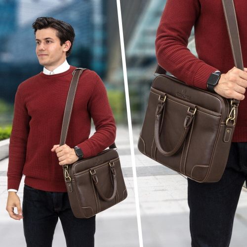  [아마존베스트]Luxorro Laptop Bag for Men | Soft, Messenger Bag for Men W/Hand Stitching | Lasts A Lifetime | Computer Bags W/Unique Wire Hooking System Included | Fits 15-inch Laptop, Dark Brown