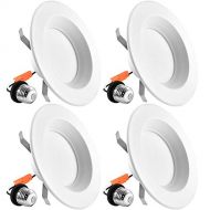 Luxrite 4 Inch Dimmable LED Recessed Lights, 10W, 2700K Warm White, 670 Lumens, Retrofit LED Can Lights 60W Equivalent, IC Rated, Energy Star, DOB, ETL & Damp Rated (4 Pack)