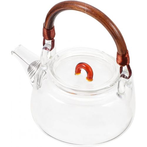  Luxshiny Glass Teapot Glass Kettle with Wood Handle Stovetop Glass Tea Maker for Loose Leaf Tea Clear Teapot for Home Office