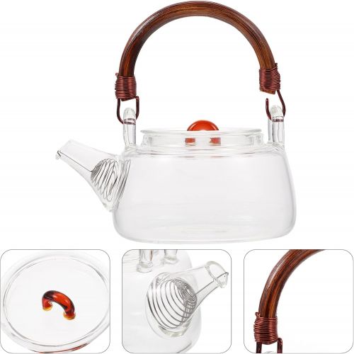  Luxshiny Glass Teapot Glass Kettle with Wood Handle Stovetop Glass Tea Maker for Loose Leaf Tea Clear Teapot for Home Office