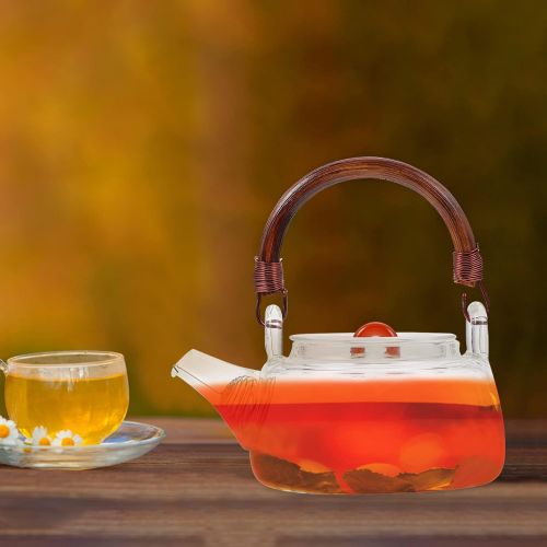  Luxshiny Glass Teapot Glass Kettle with Wood Handle Stovetop Glass Tea Maker for Loose Leaf Tea Clear Teapot for Home Office