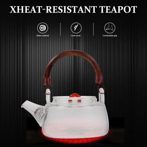  Luxshiny Glass Teapot Glass Kettle with Wood Handle Stovetop Glass Tea Maker for Loose Leaf Tea Clear Teapot for Home Office