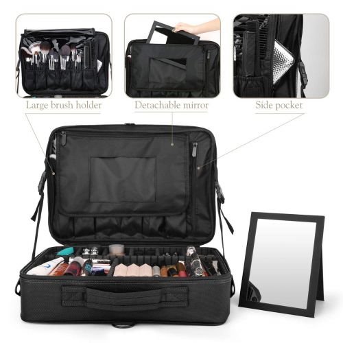  [아마존핫딜][아마존 핫딜] Travel Makeup Case, Luxspire Multilayer Cosmetic Makeup Train Case Portable Makeup Bag Large Cosmetics Makeup Box Organizer With Shoulder Strap and Mirror - Black
