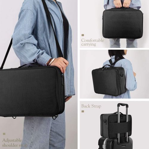  [아마존핫딜][아마존 핫딜] Travel Makeup Case, Luxspire Multilayer Cosmetic Makeup Train Case Portable Makeup Bag Large Cosmetics Makeup Box Organizer With Shoulder Strap and Mirror - Black