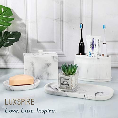  Luxspire Bathroom Tray, Miniature Washbasin Organiser Rectangular Resin Tray Plate Jewellery Holder