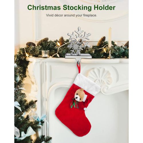  Luxspire Christmas Stocking Holder, Snowflake Stocking Holder for Mantle Fireplace Christmas Decoration - Silver