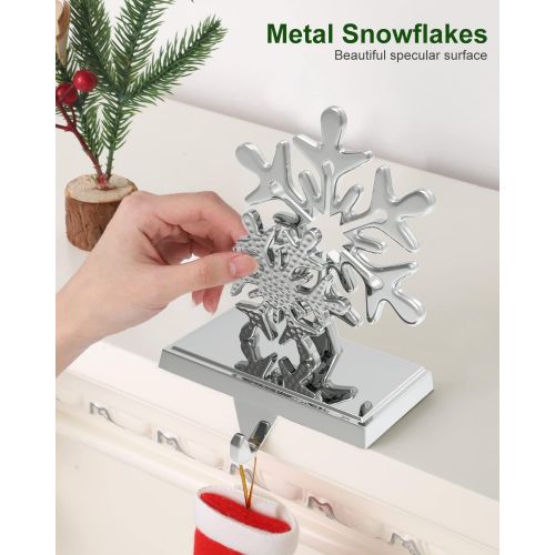  Luxspire Christmas Stocking Holder, Snowflake Stocking Holder for Mantle Fireplace Christmas Decoration - Silver