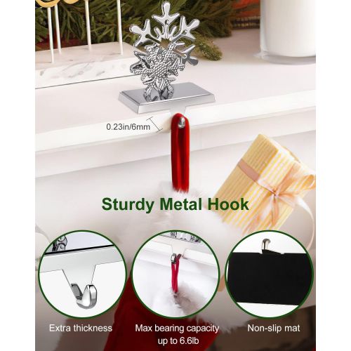  Luxspire Christmas Stocking Holder, Snowflake Stocking Holder for Mantle Fireplace Christmas Decoration - Silver