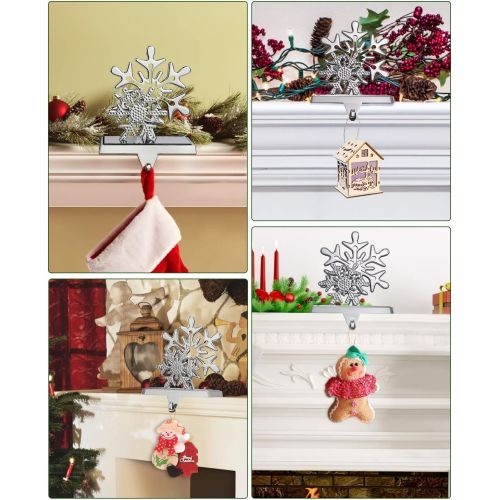  Luxspire Christmas Stocking Holder, Snowflake Stocking Holder for Mantle Fireplace Christmas Decoration - Silver