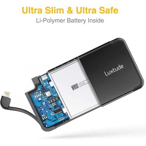 [아마존 핫딜]  [아마존핫딜]Luxtude PowerEasy 5000mAh Ultra Slim Portable Phone Charger for iPhone, Apple Certified Power Bank with Built in Lightning Cable, Fast Charging External Battery Pack for iPhone Xs/